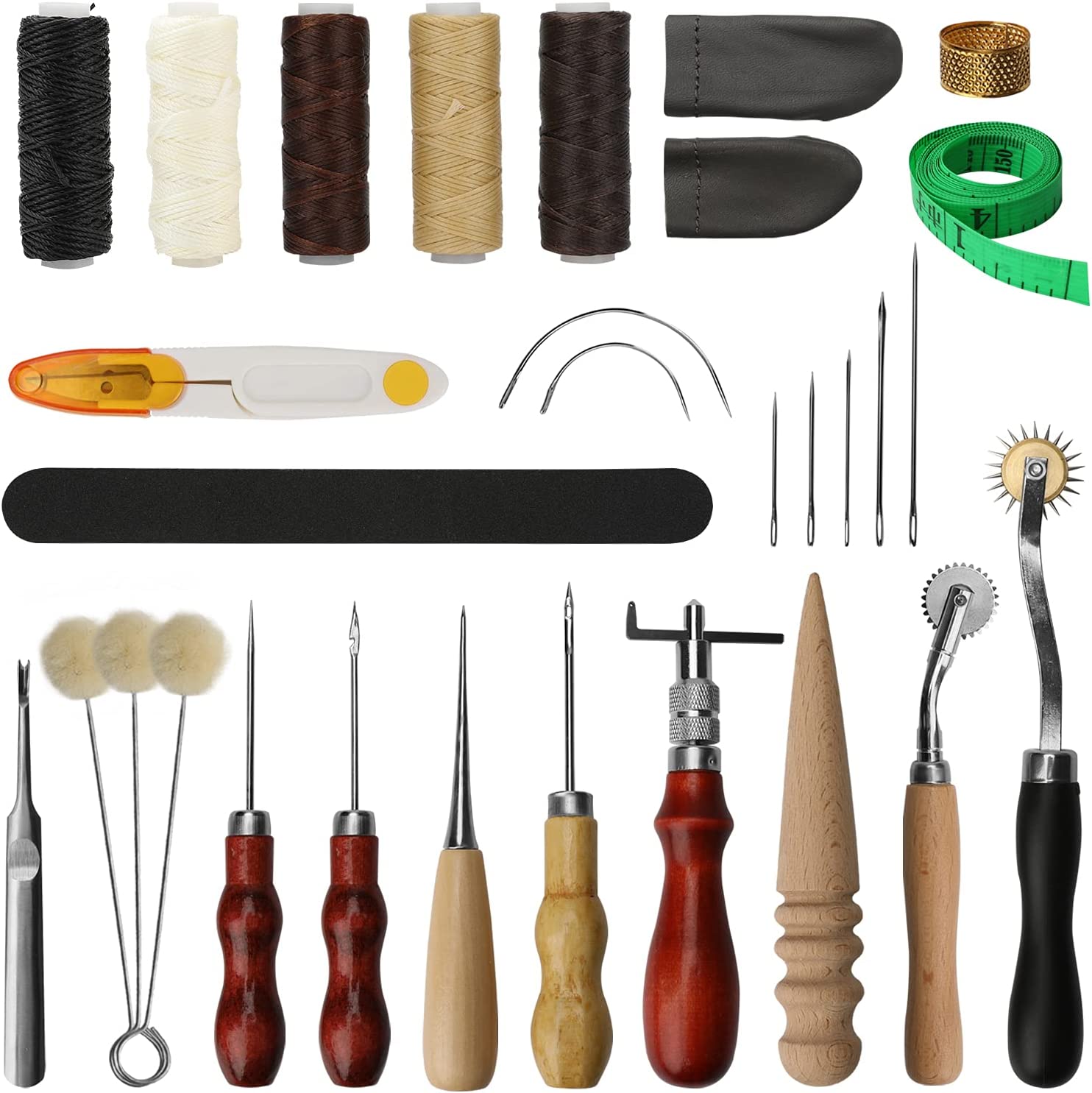 Leather Tool Kit Ideashop 30 PCS Leather Working Tools with Leather Groover  Awl Waxed Thread Kit and Other Leather Tools for Stitching Trimming Cutting  Sewing Leather Craft Making